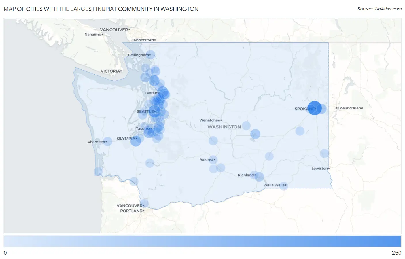 Cities with the Largest Inupiat Community in Washington Map