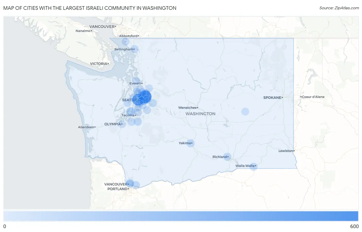 Cities with the Largest Israeli Community in Washington Map