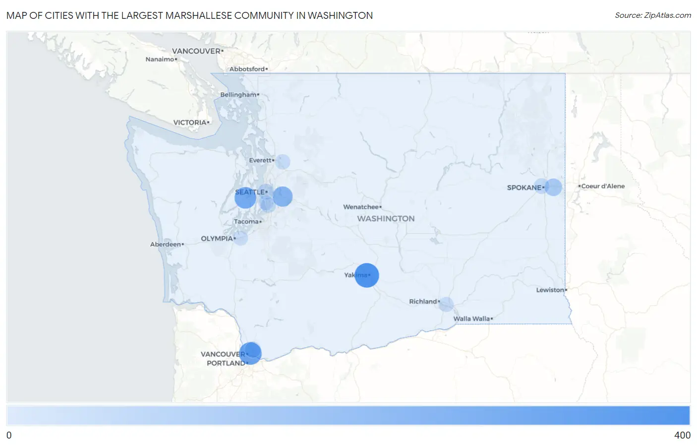 Cities with the Largest Marshallese Community in Washington Map