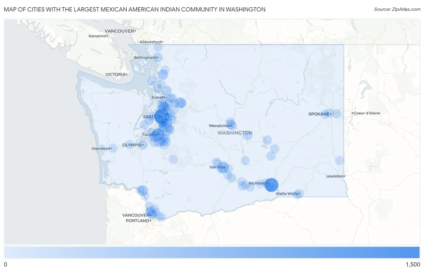 Cities with the Largest Mexican American Indian Community in Washington Map