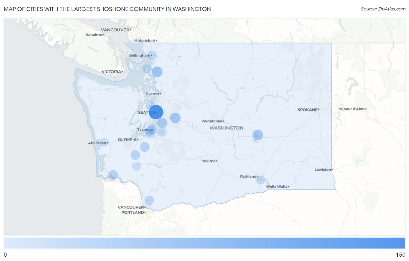Cities with the Largest Shoshone Community in Washington Map