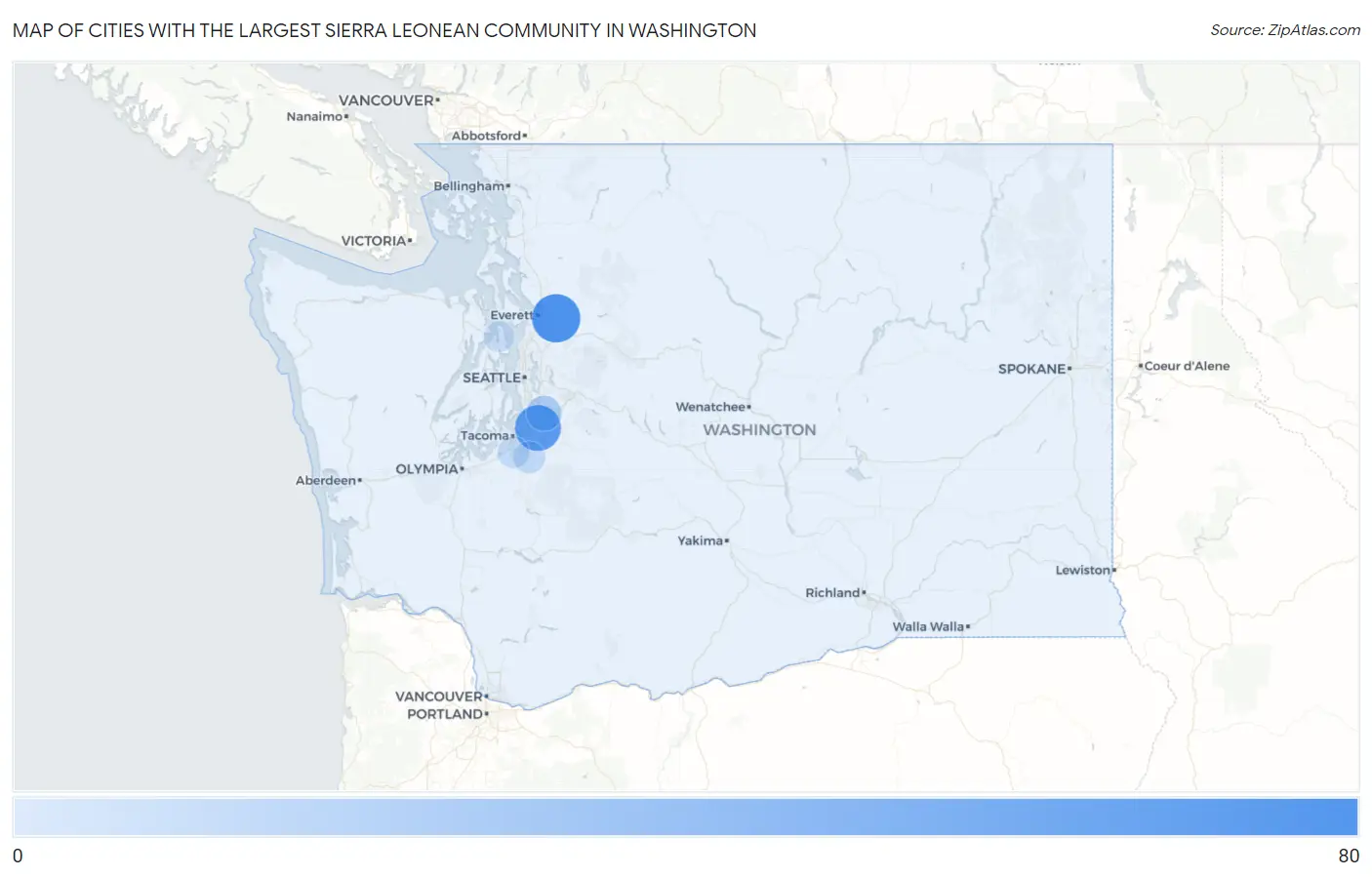 Cities with the Largest Sierra Leonean Community in Washington Map
