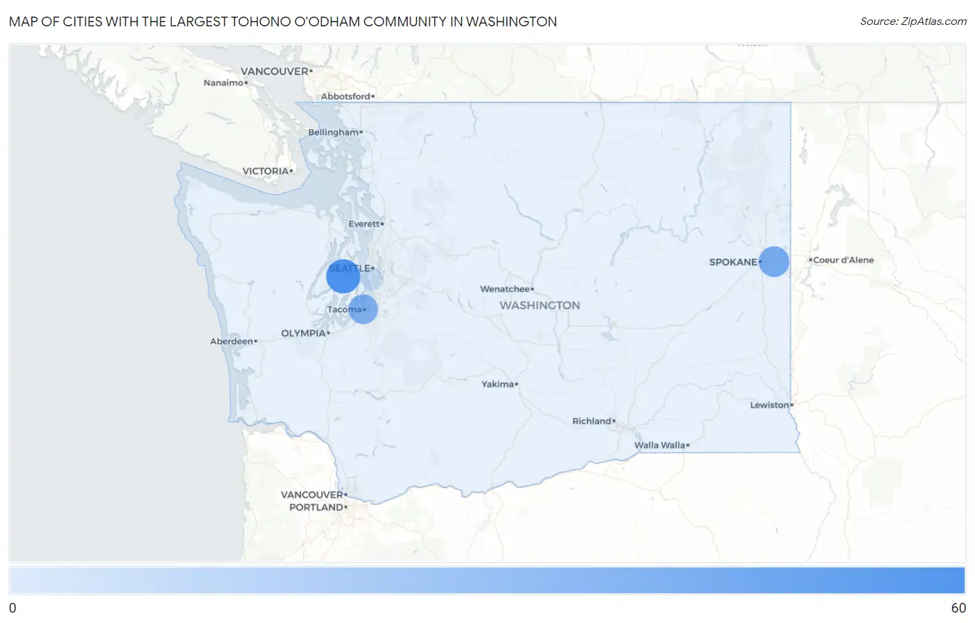 Cities with the Largest Tohono O'Odham Community in Washington Map