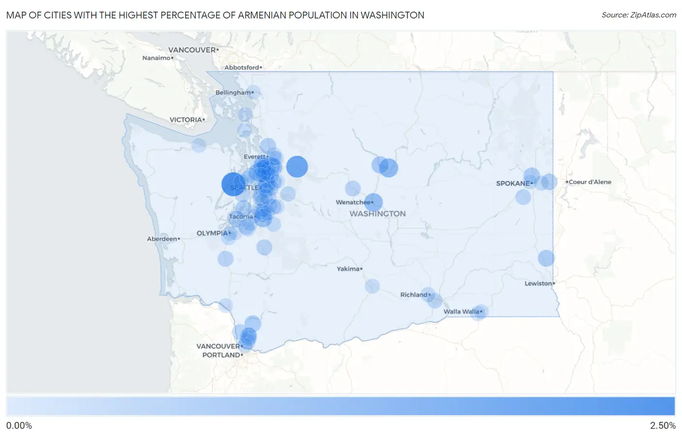 Cities with the Highest Percentage of Armenian Population in Washington Map