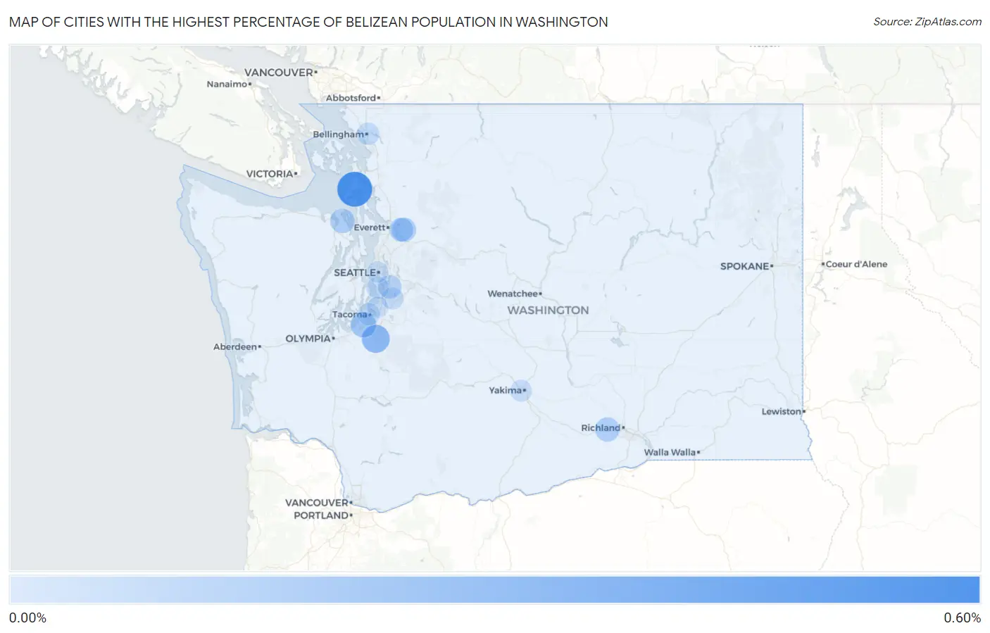 Cities with the Highest Percentage of Belizean Population in Washington Map