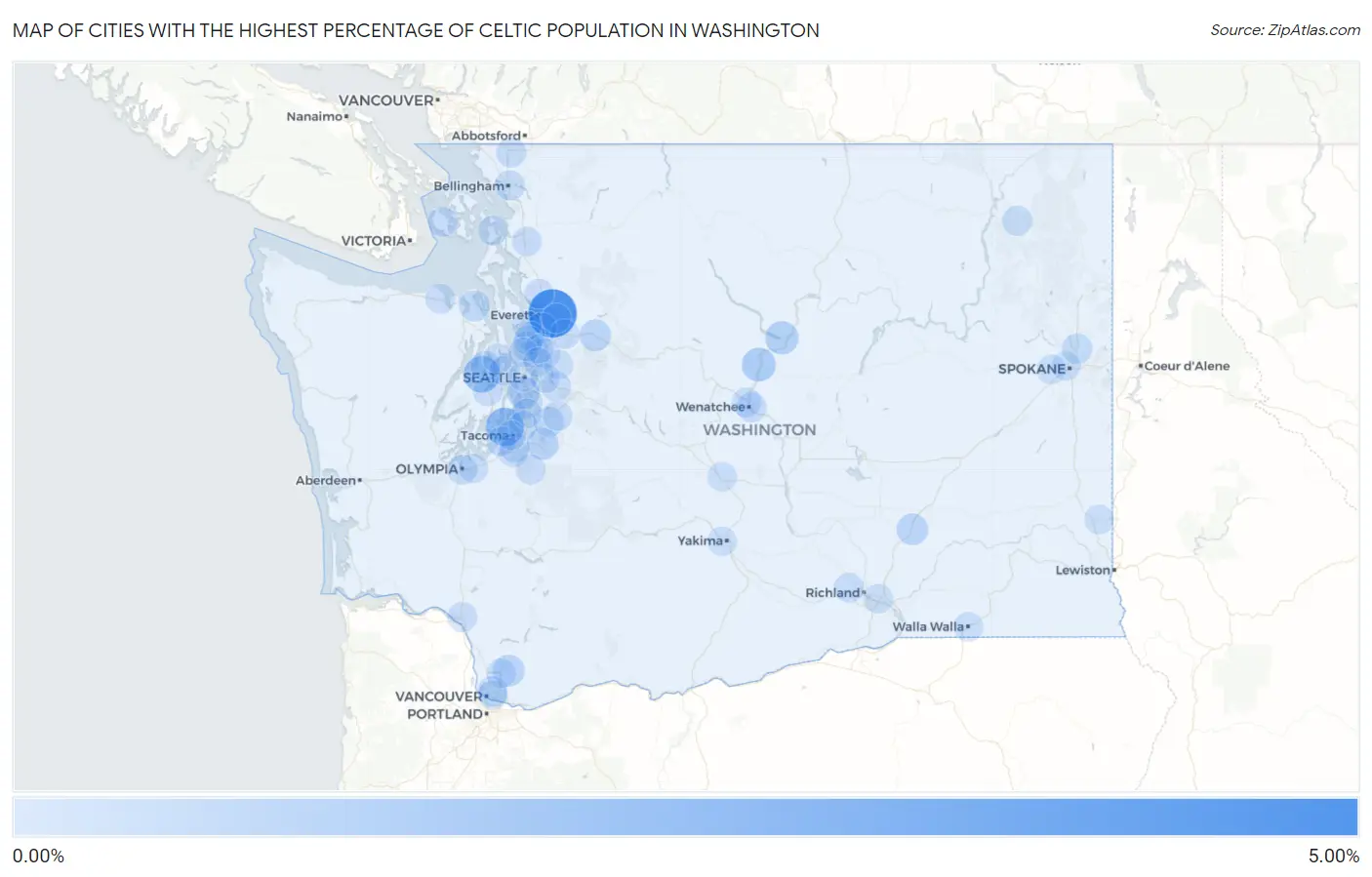 Cities with the Highest Percentage of Celtic Population in Washington Map