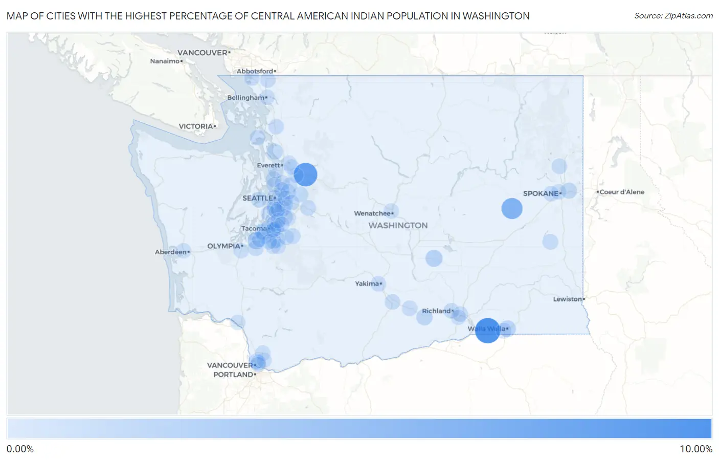 Cities with the Highest Percentage of Central American Indian Population in Washington Map