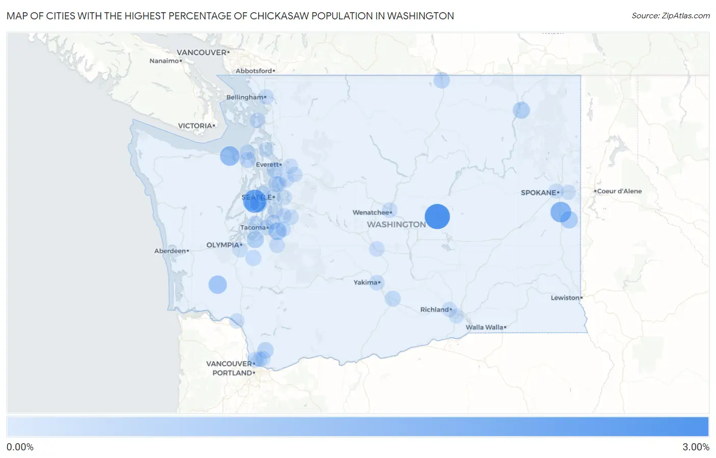 Cities with the Highest Percentage of Chickasaw Population in Washington Map