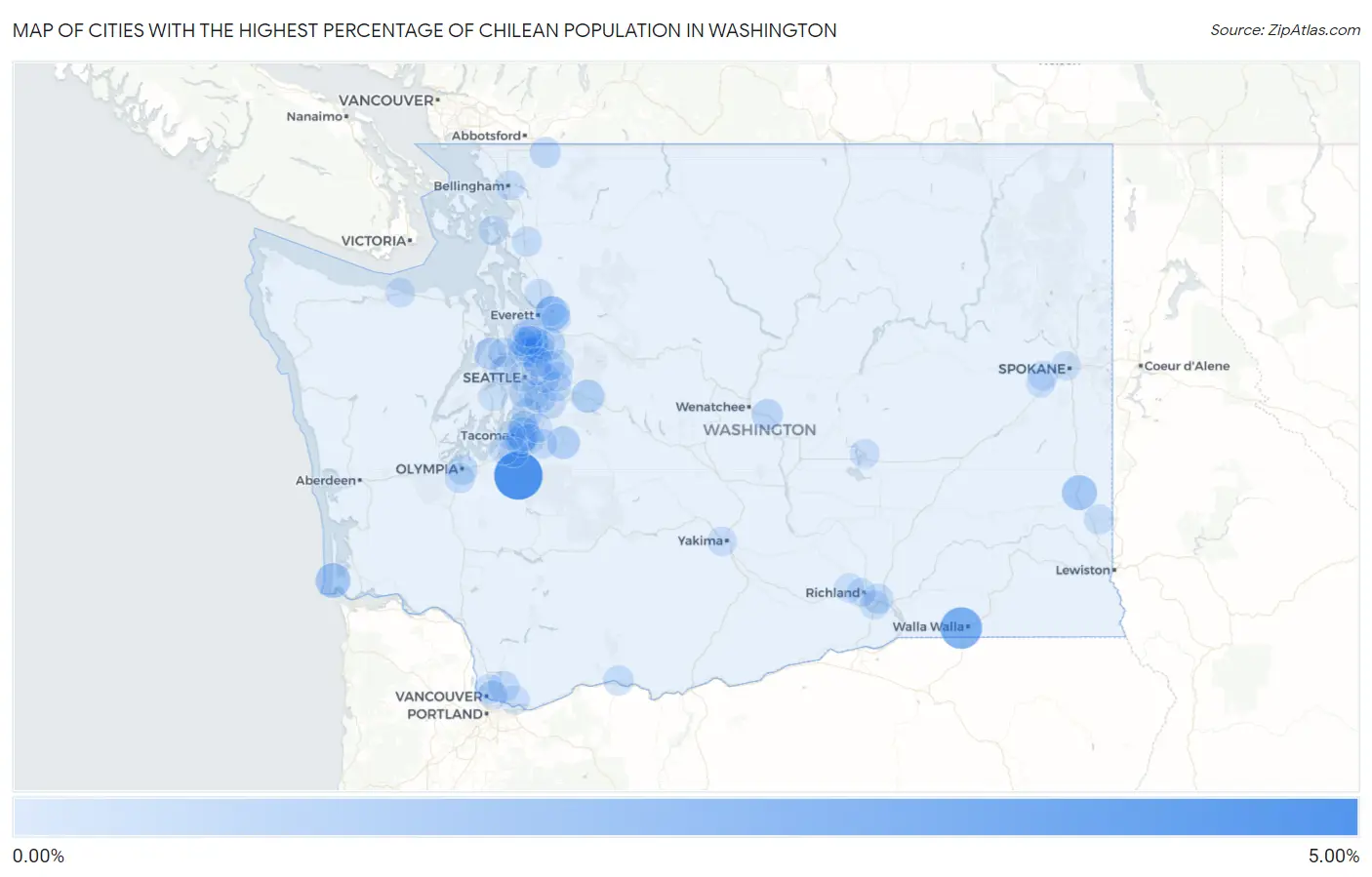 Cities with the Highest Percentage of Chilean Population in Washington Map