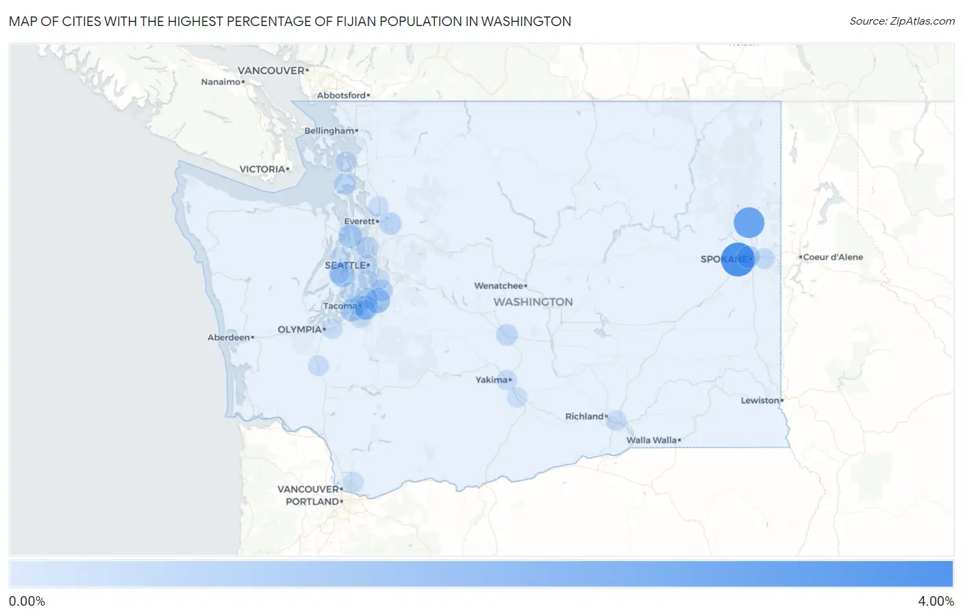Cities with the Highest Percentage of Fijian Population in Washington Map