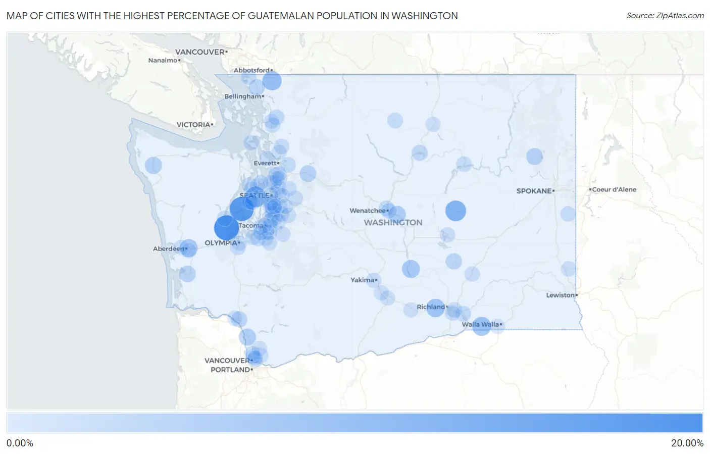 Cities with the Highest Percentage of Guatemalan Population in Washington Map