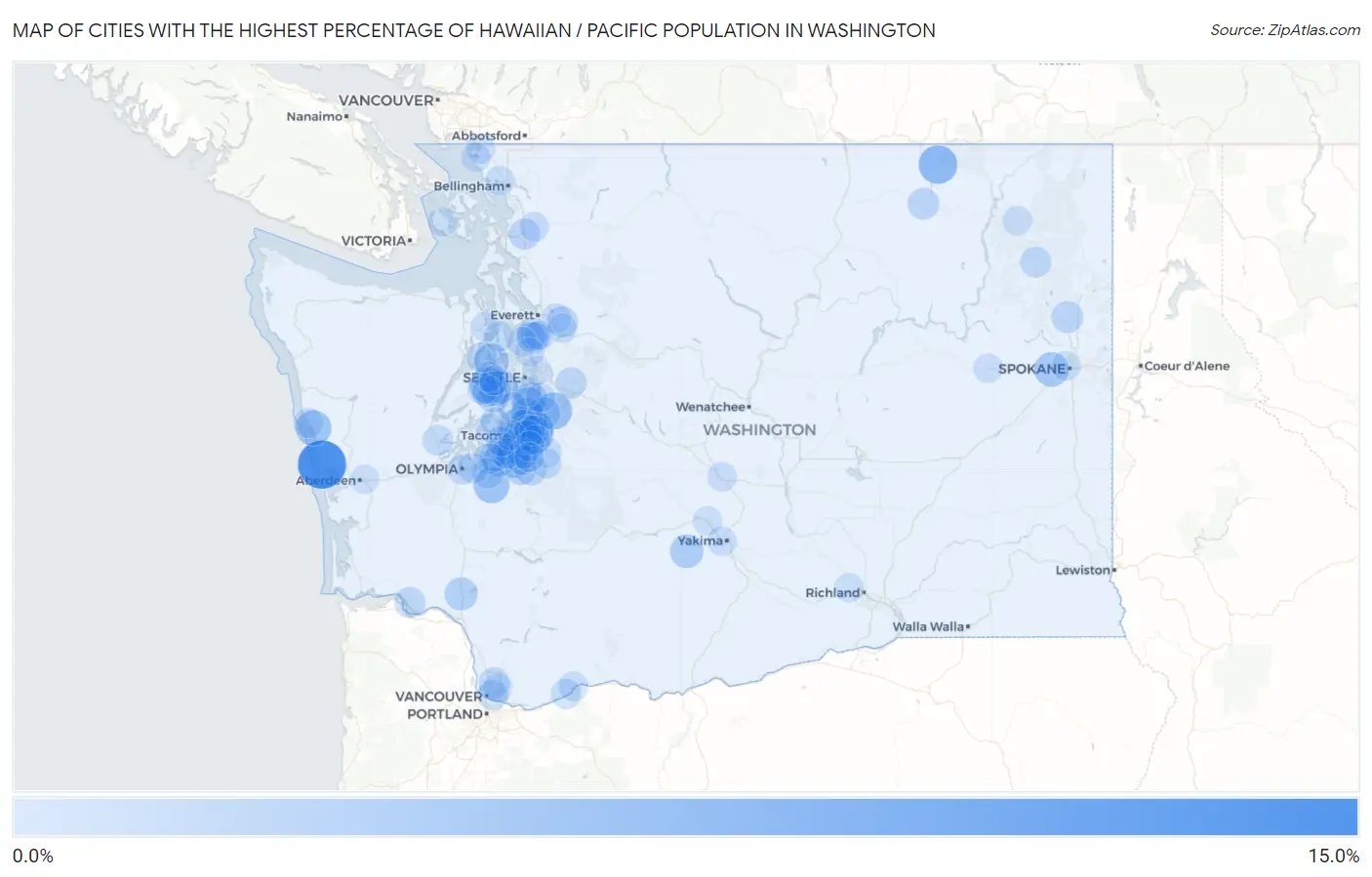 Cities with the Highest Percentage of Hawaiian / Pacific Population in Washington Map