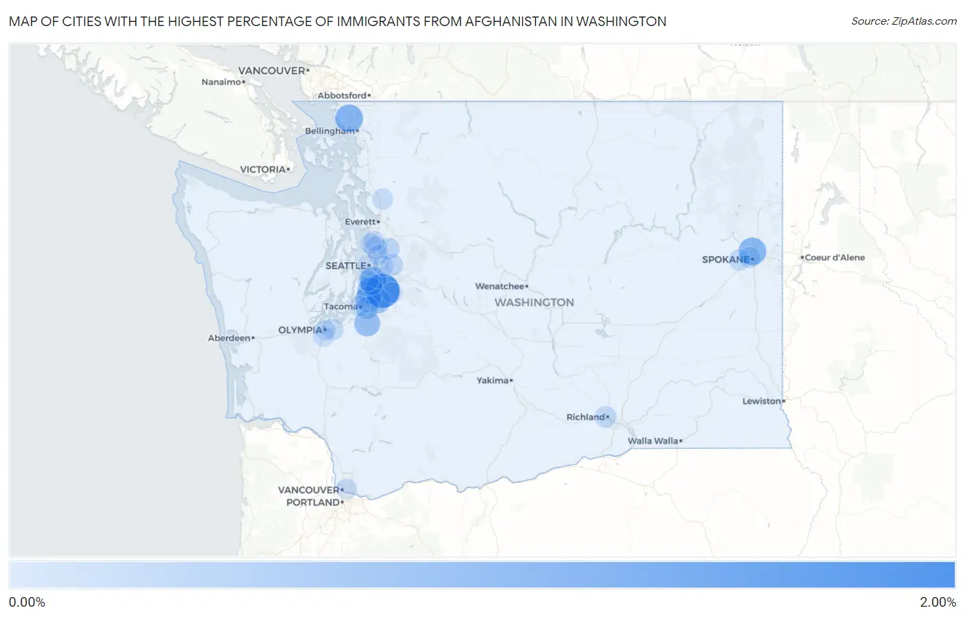 Cities with the Highest Percentage of Immigrants from Afghanistan in Washington Map