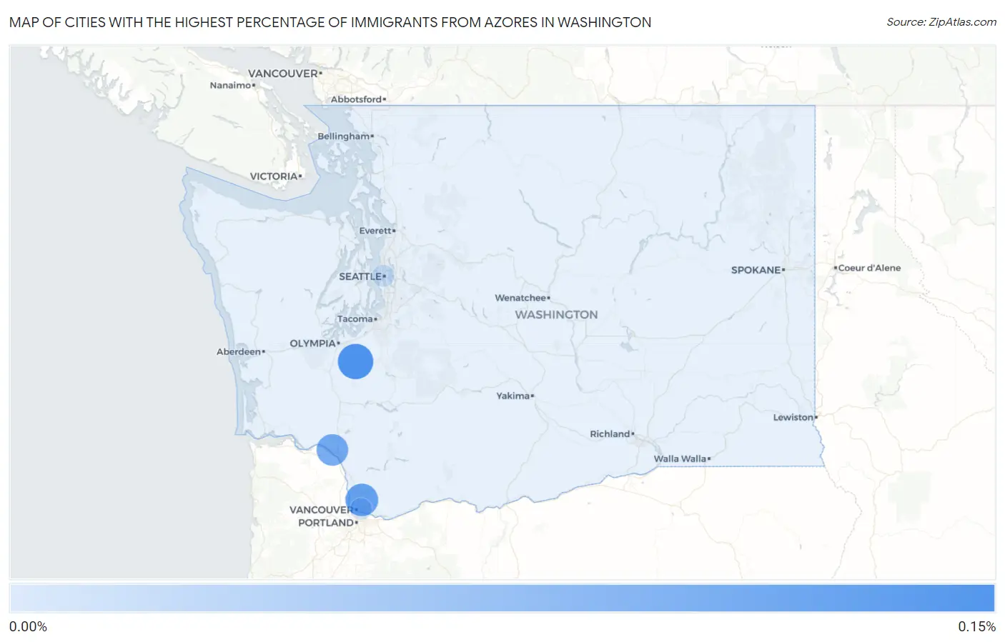 Cities with the Highest Percentage of Immigrants from Azores in Washington Map