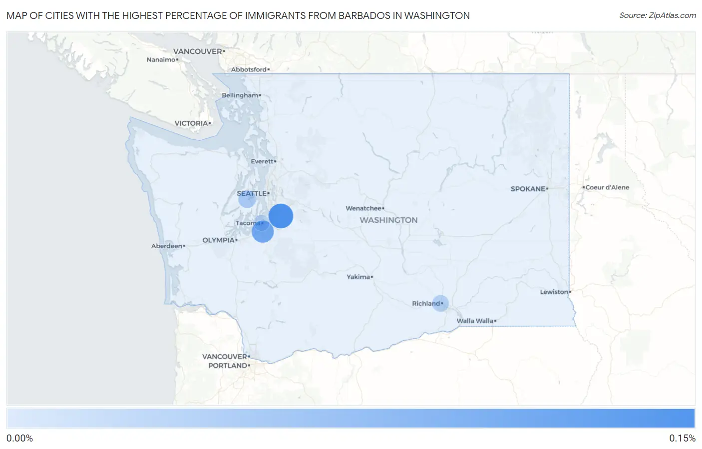 Cities with the Highest Percentage of Immigrants from Barbados in Washington Map