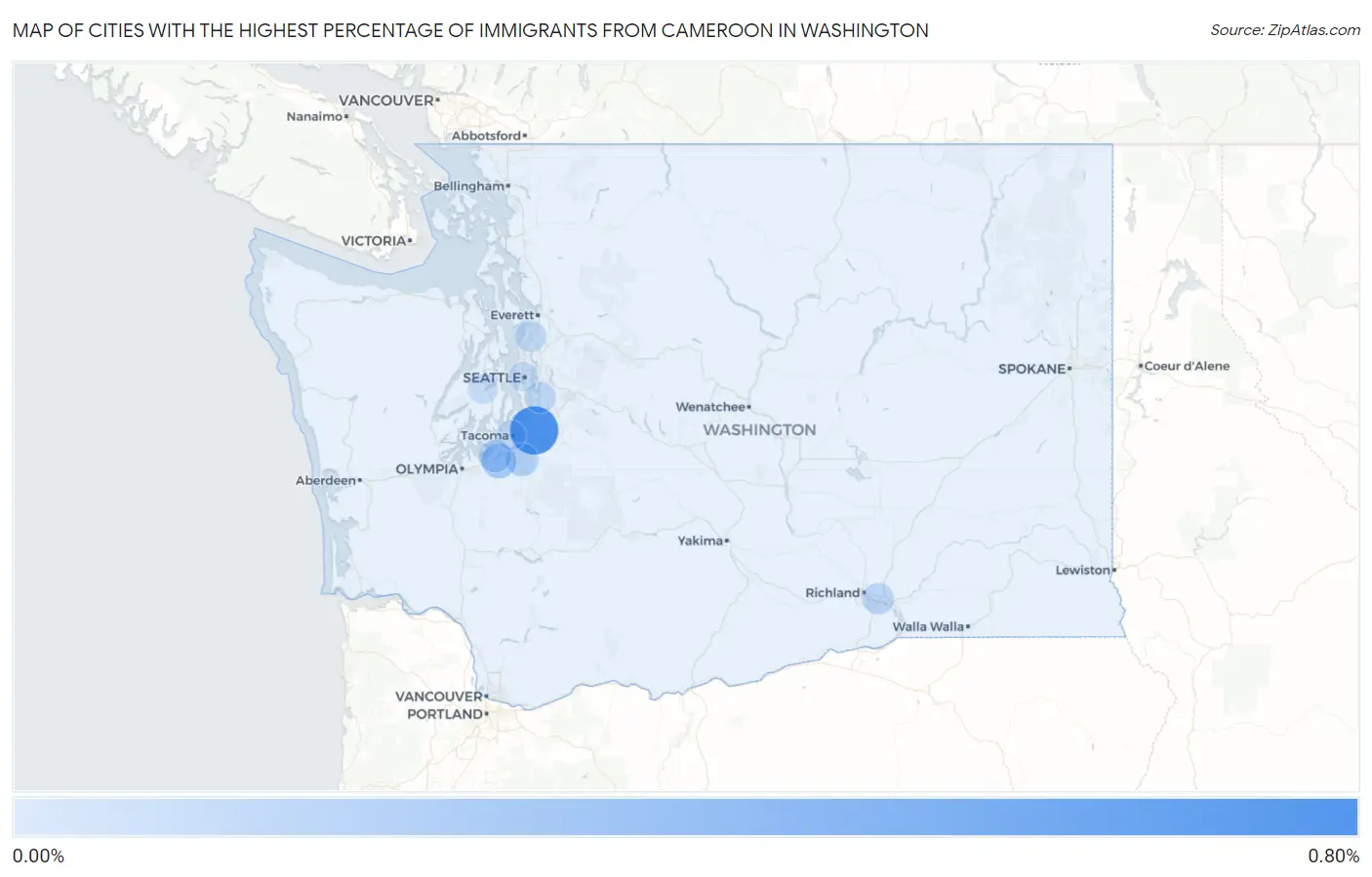 Cities with the Highest Percentage of Immigrants from Cameroon in Washington Map