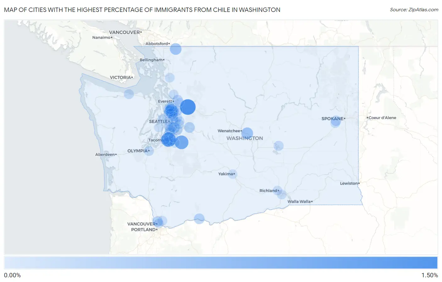 Cities with the Highest Percentage of Immigrants from Chile in Washington Map