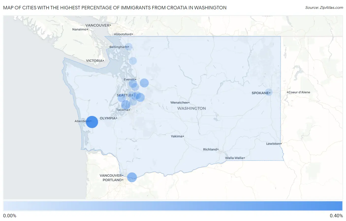 Cities with the Highest Percentage of Immigrants from Croatia in Washington Map