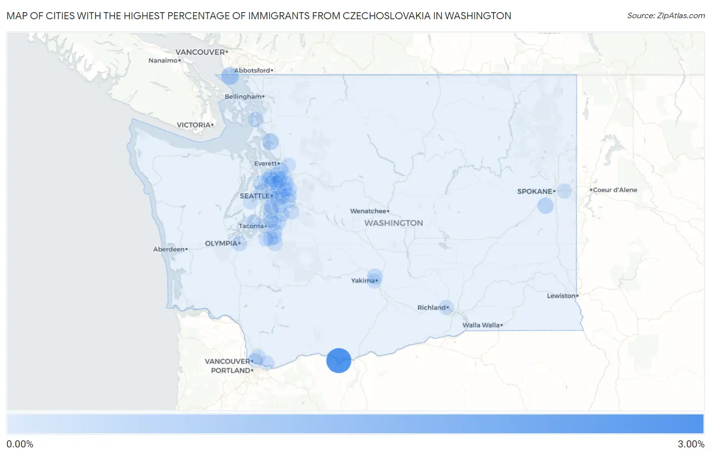 Cities with the Highest Percentage of Immigrants from Czechoslovakia in Washington Map