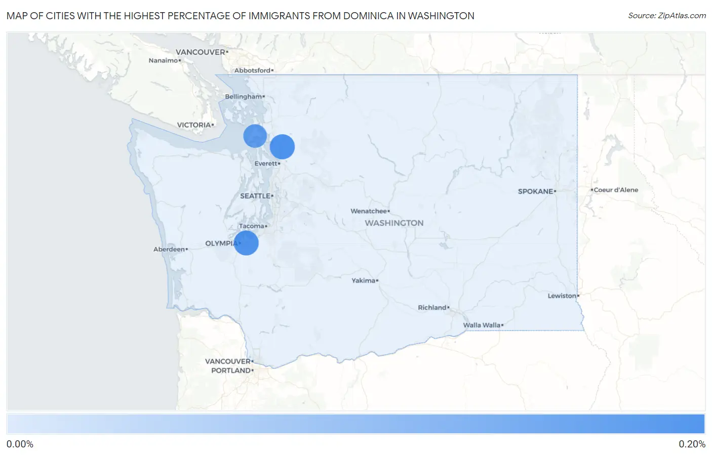Cities with the Highest Percentage of Immigrants from Dominica in Washington Map