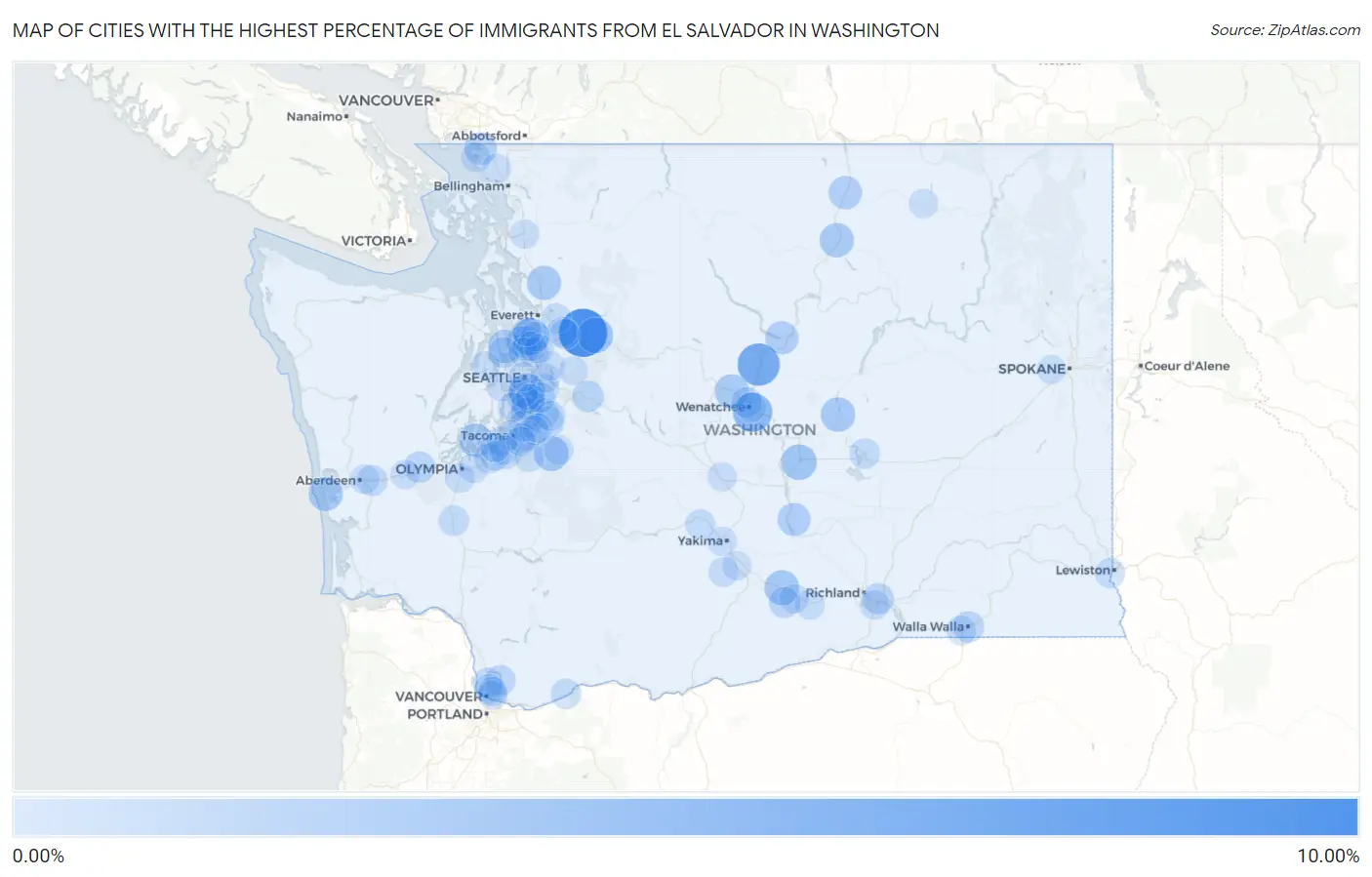 Cities with the Highest Percentage of Immigrants from El Salvador in Washington Map