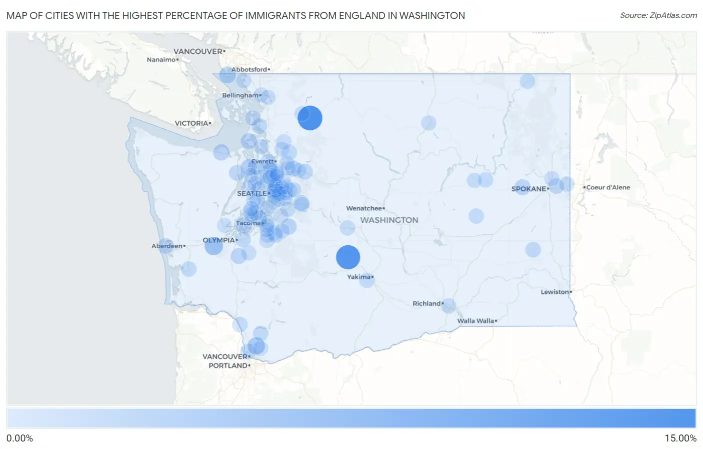 Cities with the Highest Percentage of Immigrants from England in Washington Map