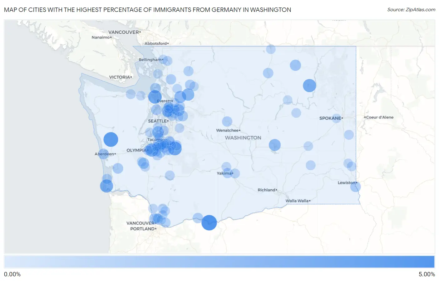 Cities with the Highest Percentage of Immigrants from Germany in Washington Map