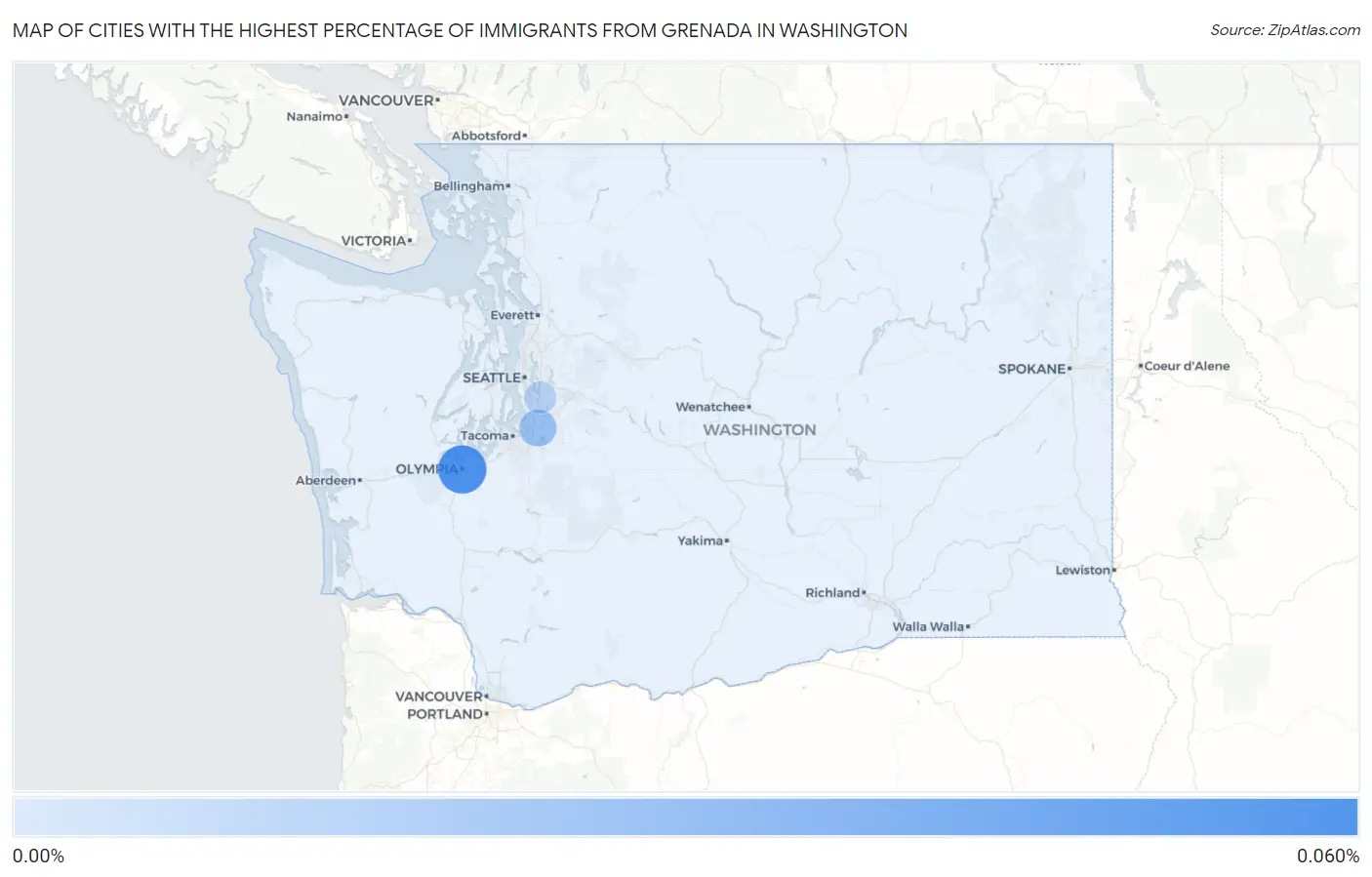 Cities with the Highest Percentage of Immigrants from Grenada in Washington Map