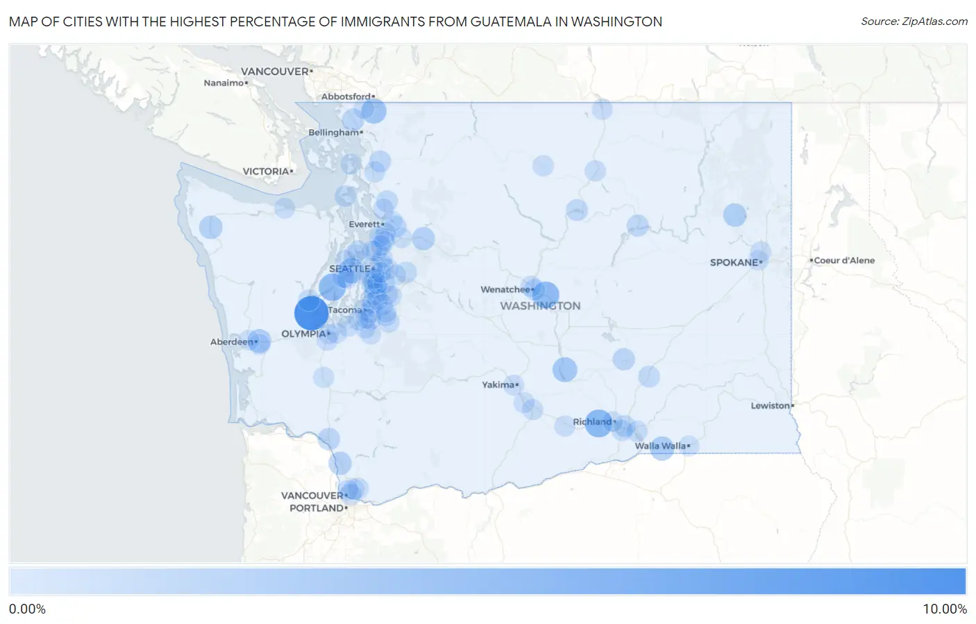 Cities with the Highest Percentage of Immigrants from Guatemala in Washington Map