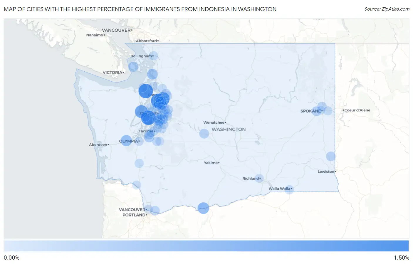 Cities with the Highest Percentage of Immigrants from Indonesia in Washington Map