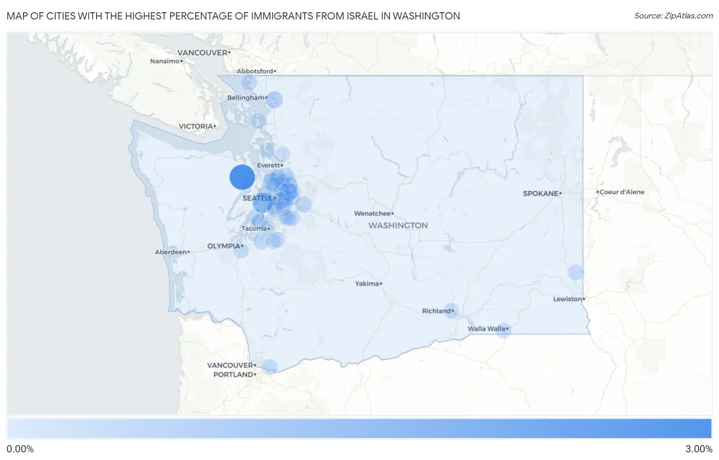Cities with the Highest Percentage of Immigrants from Israel in Washington Map