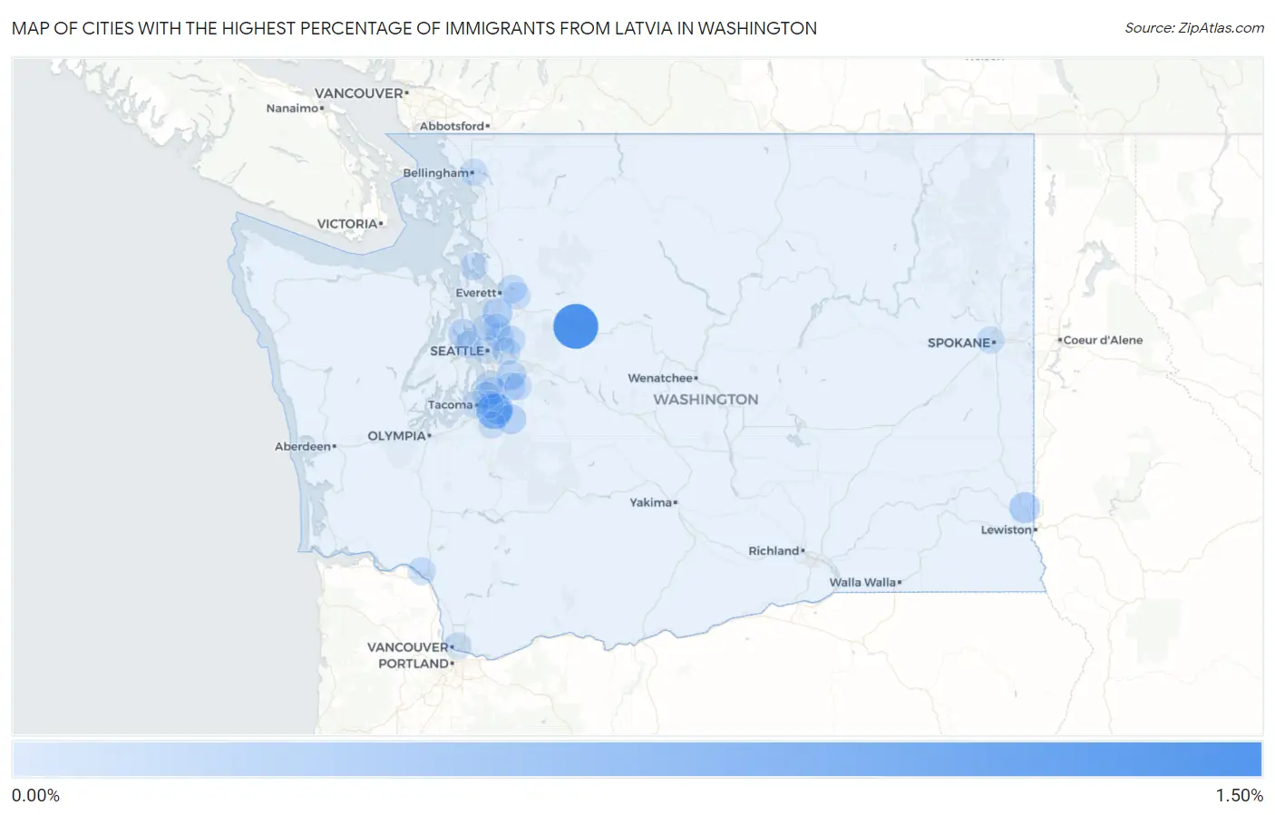 Cities with the Highest Percentage of Immigrants from Latvia in Washington Map