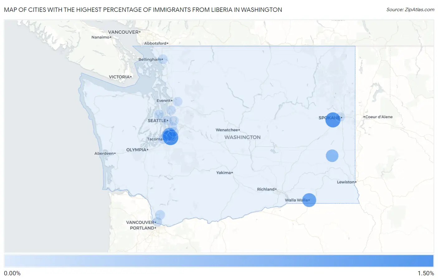 Cities with the Highest Percentage of Immigrants from Liberia in Washington Map