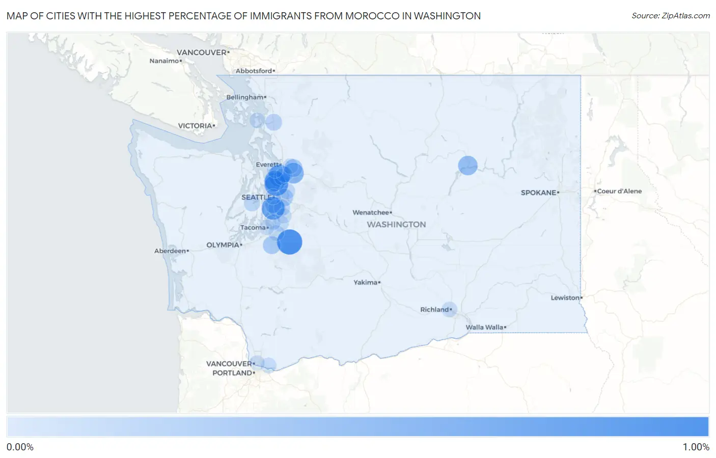 Cities with the Highest Percentage of Immigrants from Morocco in Washington Map