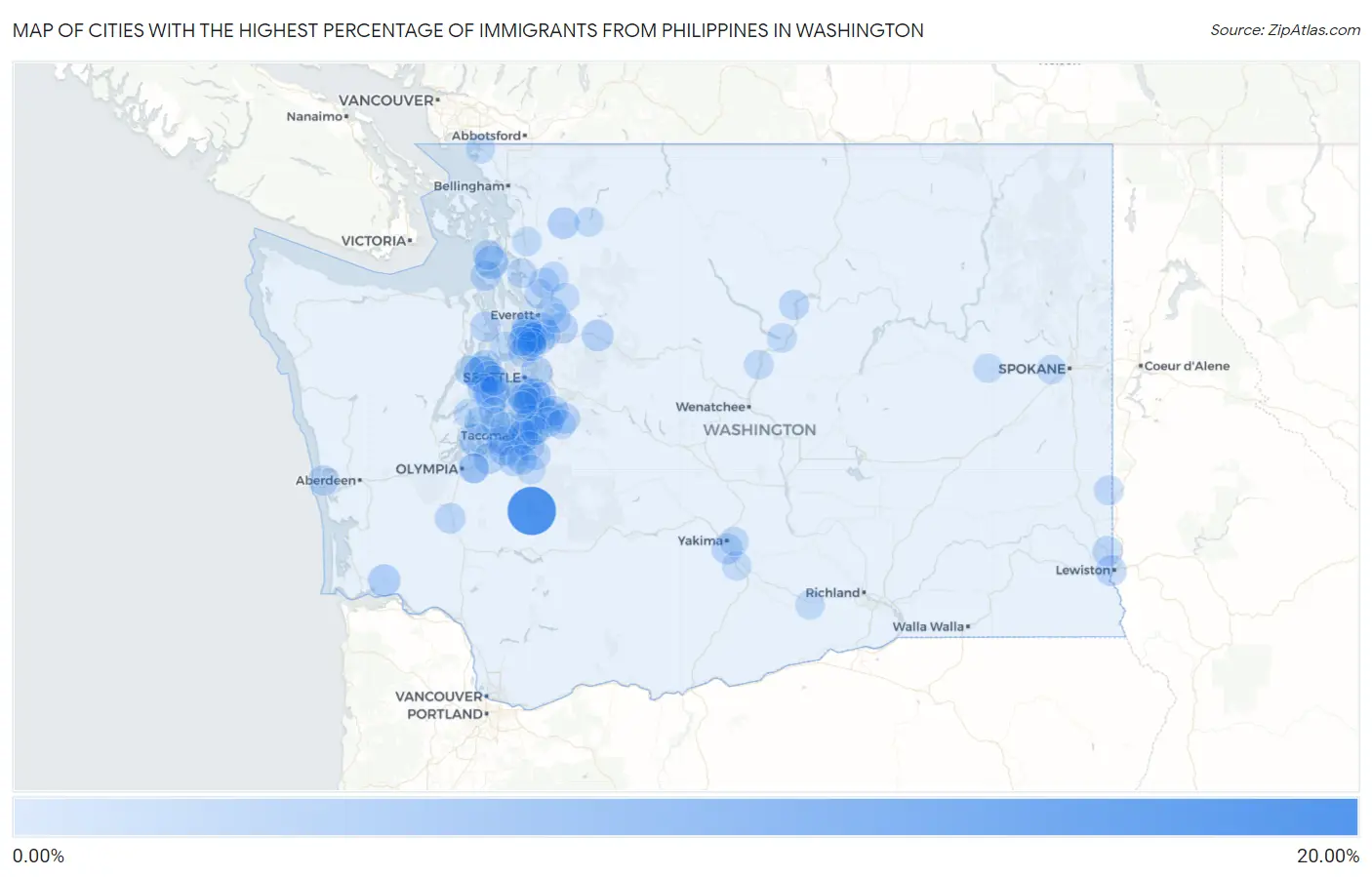 Cities with the Highest Percentage of Immigrants from Philippines in Washington Map