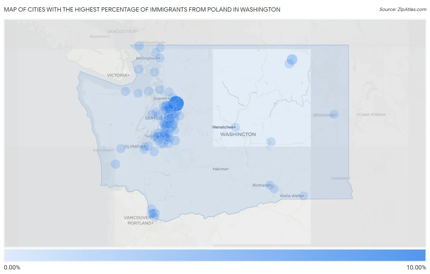 Cities with the Highest Percentage of Immigrants from Poland in Washington Map