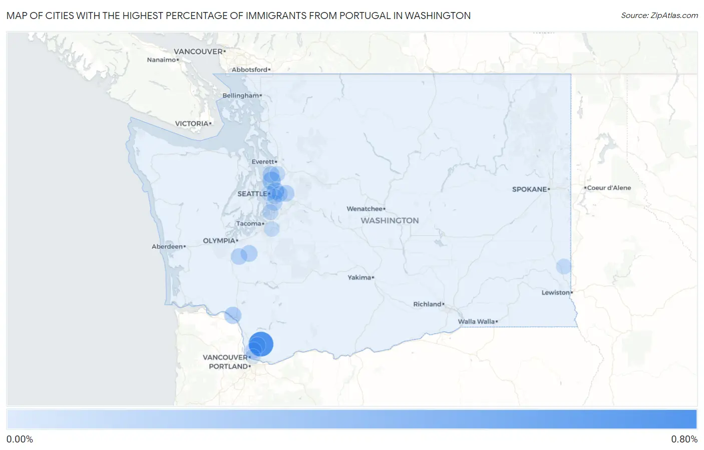 Cities with the Highest Percentage of Immigrants from Portugal in Washington Map