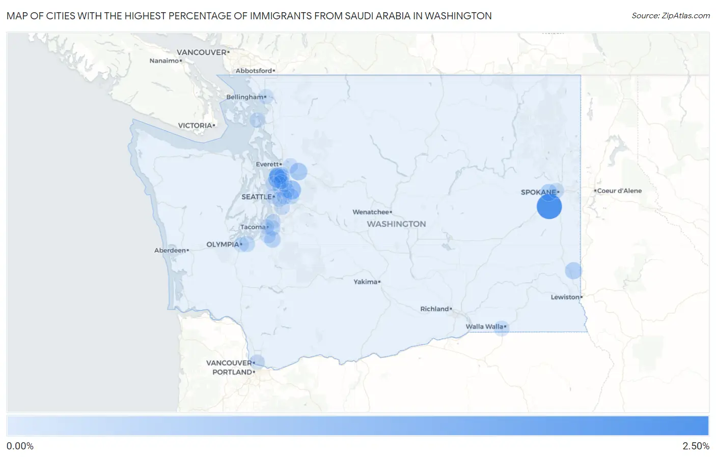 Cities with the Highest Percentage of Immigrants from Saudi Arabia in Washington Map