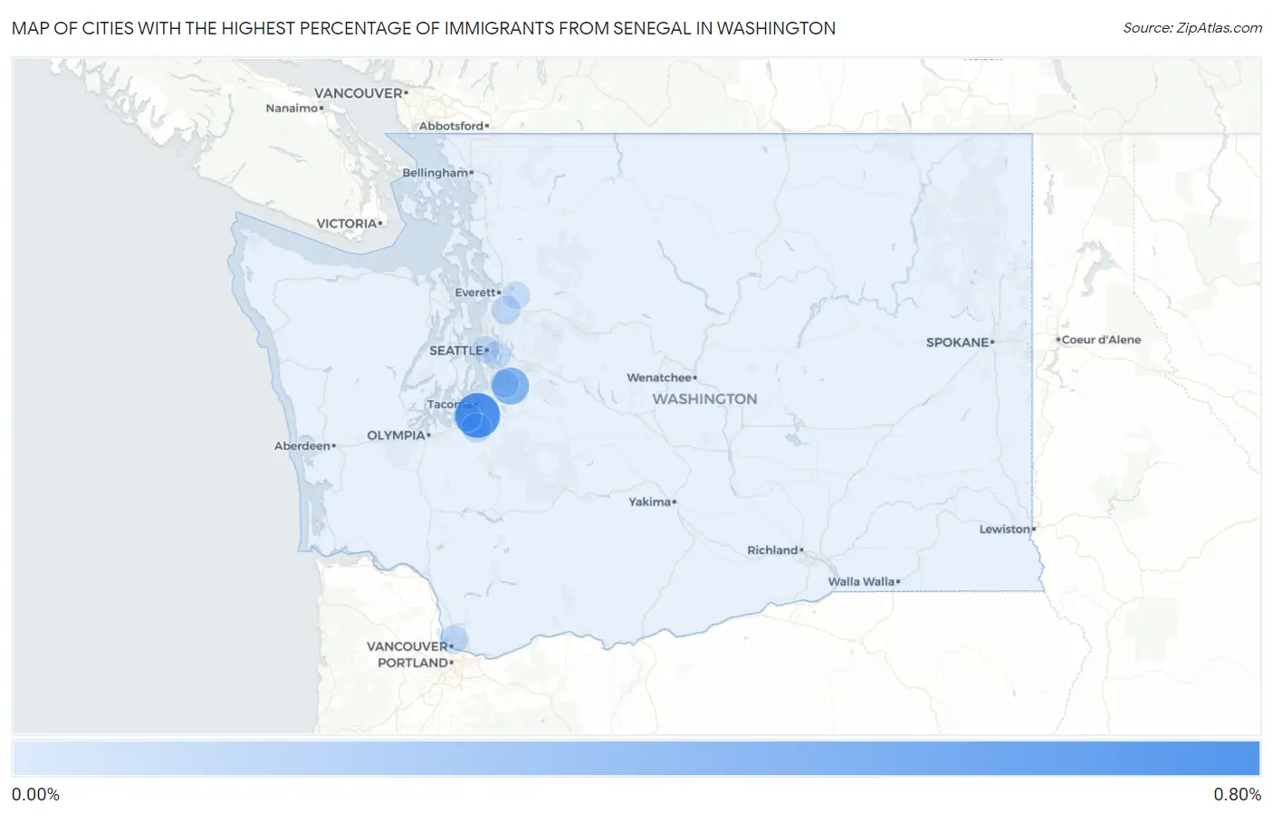 Cities with the Highest Percentage of Immigrants from Senegal in Washington Map