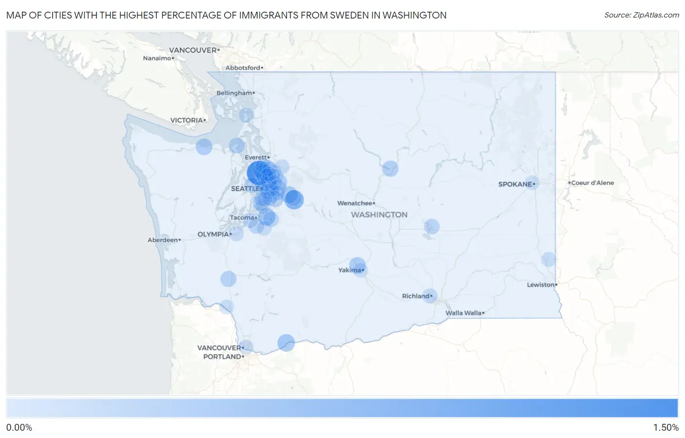 Cities with the Highest Percentage of Immigrants from Sweden in Washington Map