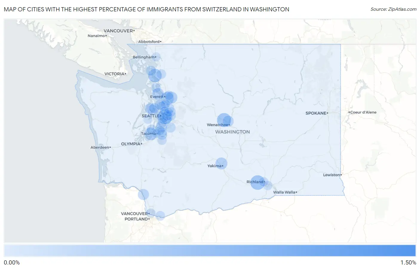 Cities with the Highest Percentage of Immigrants from Switzerland in Washington Map