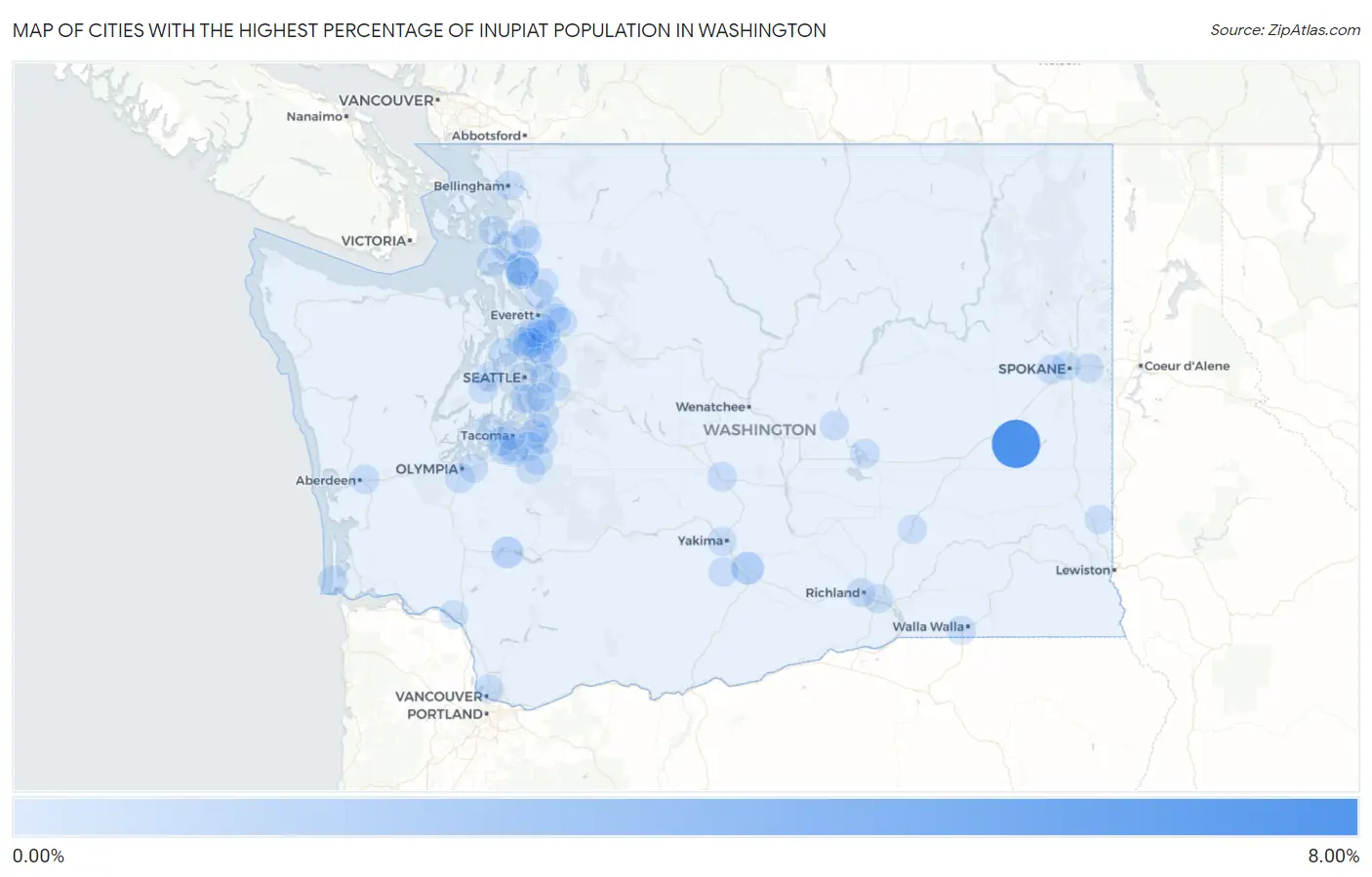 Cities with the Highest Percentage of Inupiat Population in Washington Map
