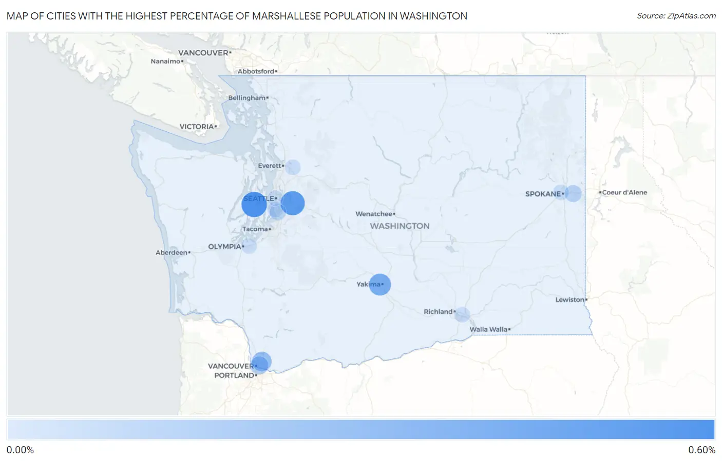 Cities with the Highest Percentage of Marshallese Population in Washington Map