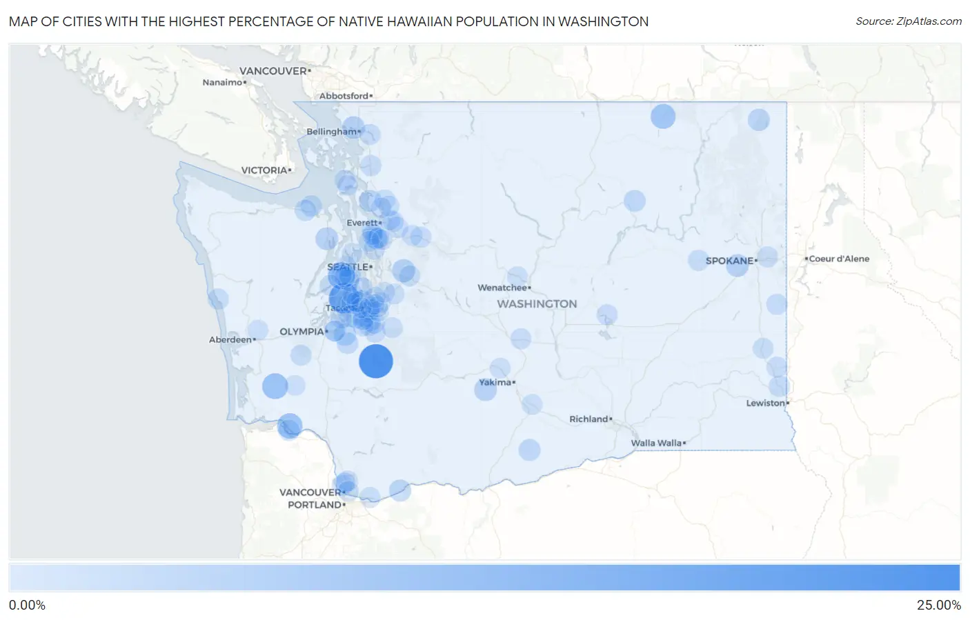 Cities with the Highest Percentage of Native Hawaiian Population in Washington Map