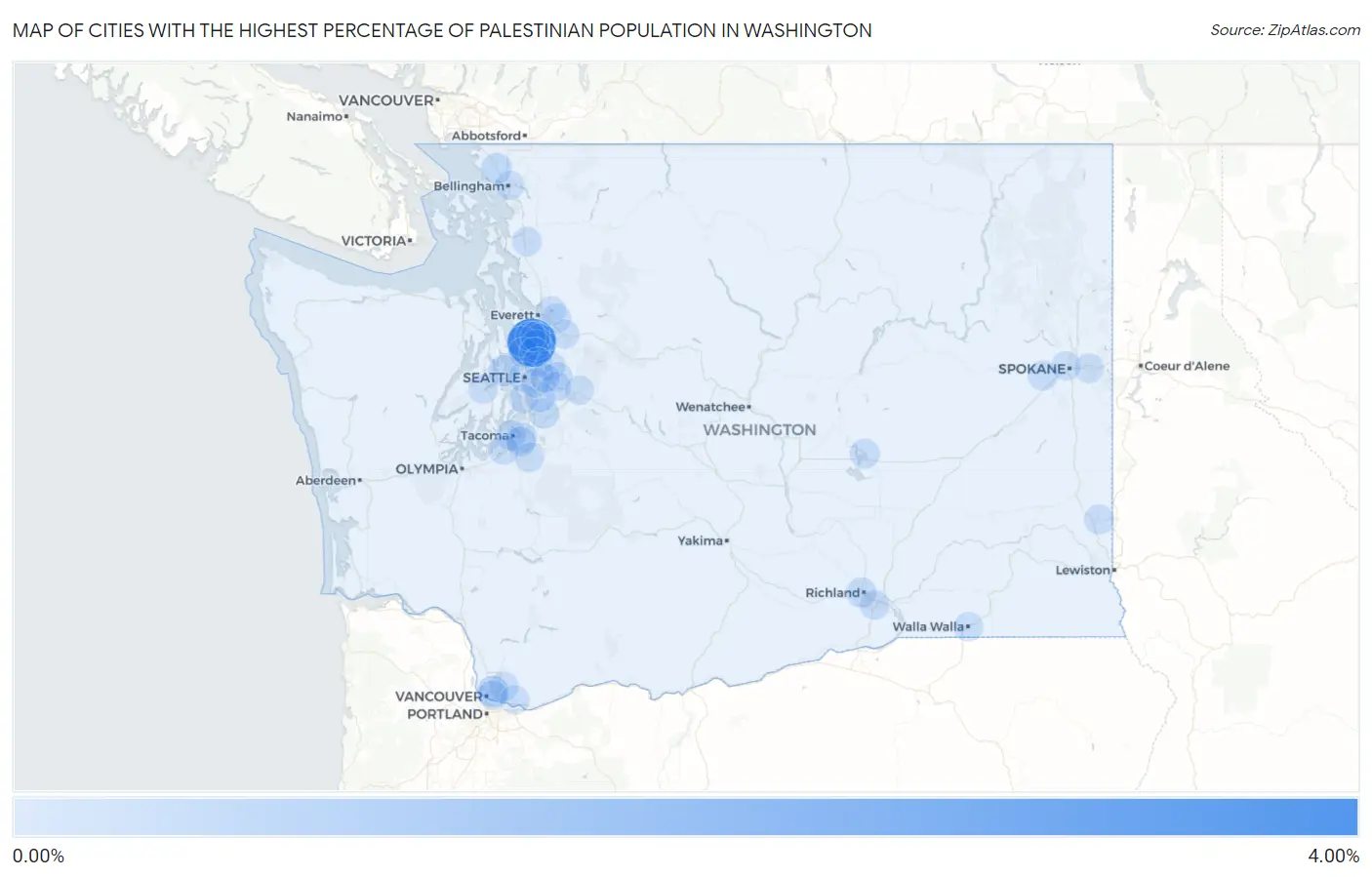 Cities with the Highest Percentage of Palestinian Population in Washington Map