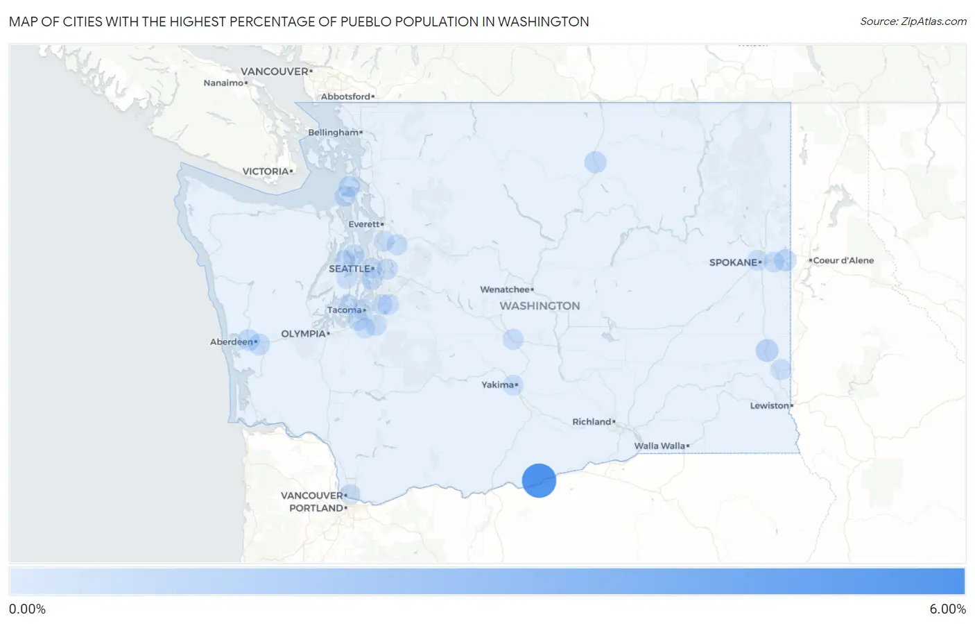 Cities with the Highest Percentage of Pueblo Population in Washington Map