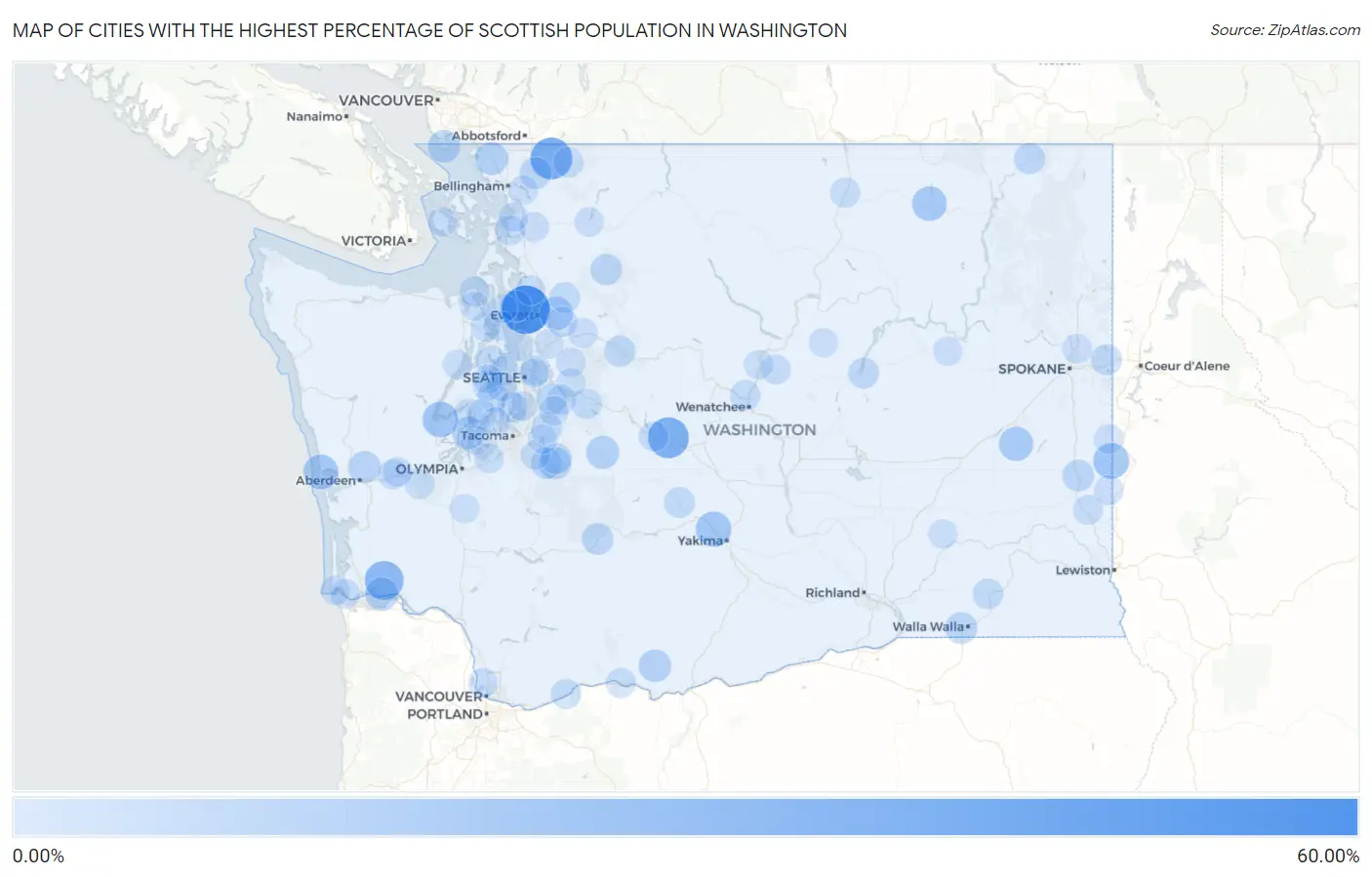 Cities with the Highest Percentage of Scottish Population in Washington Map