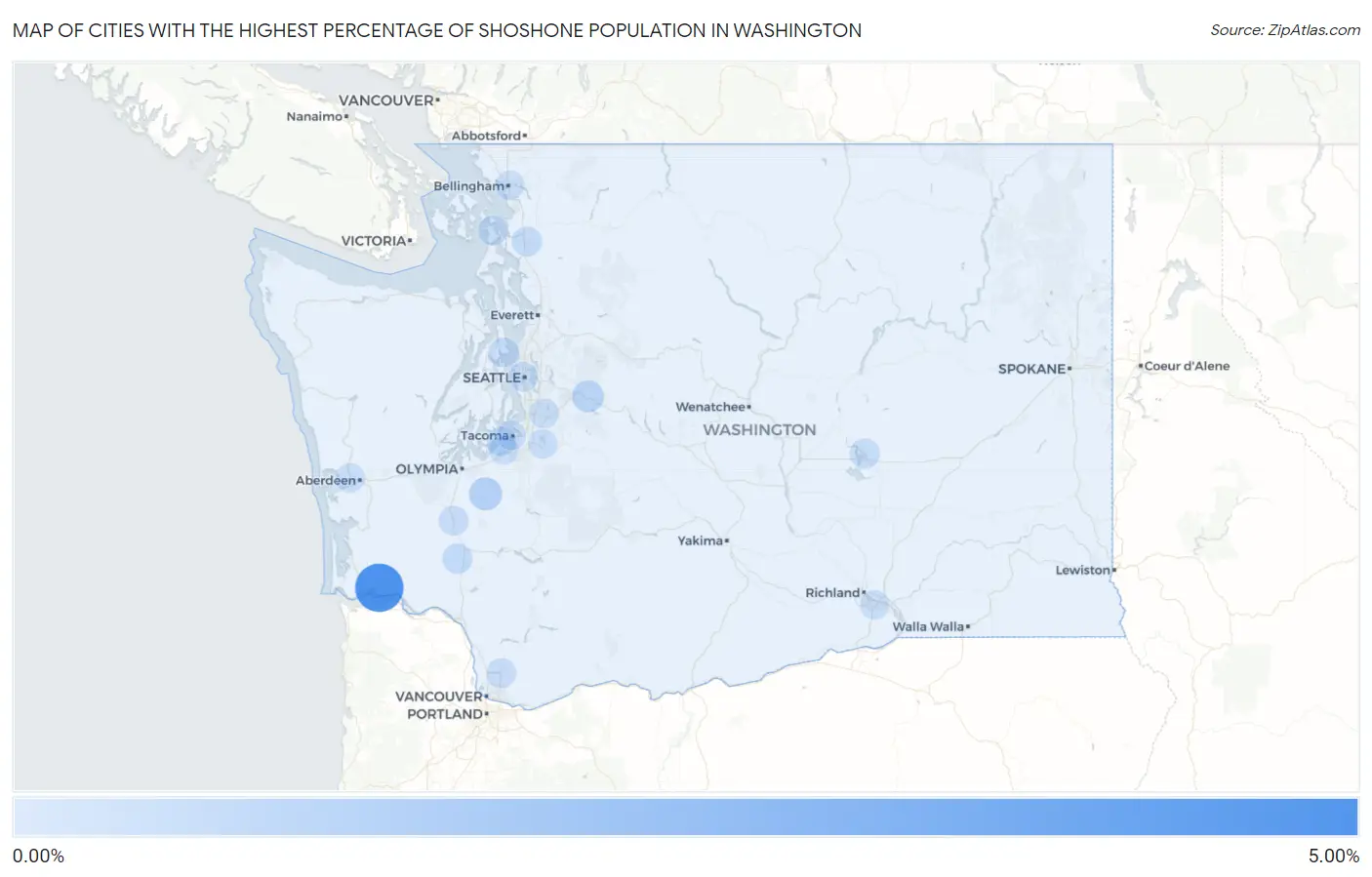 Cities with the Highest Percentage of Shoshone Population in Washington Map