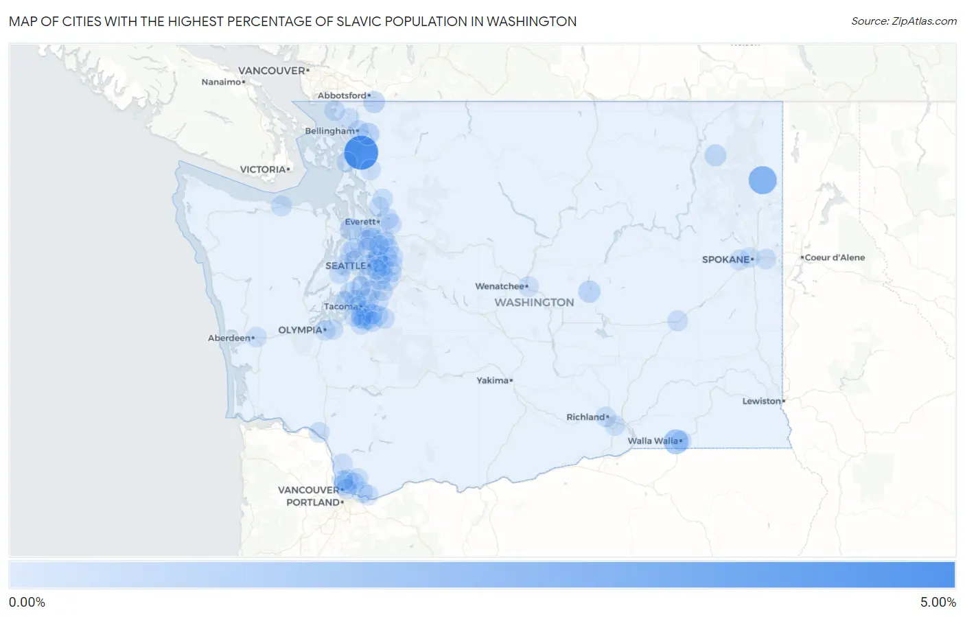 Cities with the Highest Percentage of Slavic Population in Washington Map