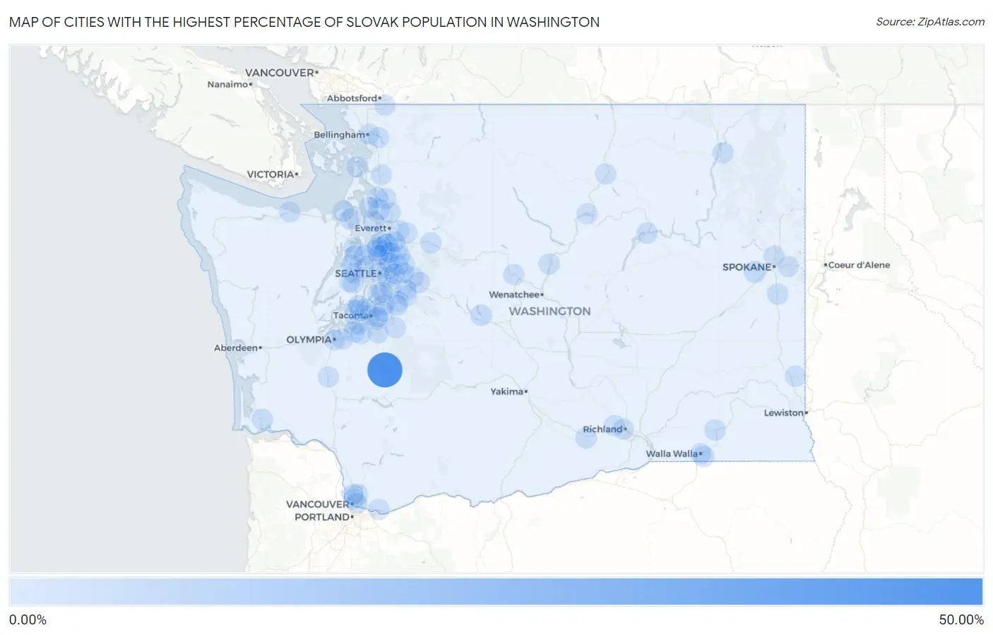 Cities with the Highest Percentage of Slovak Population in Washington Map